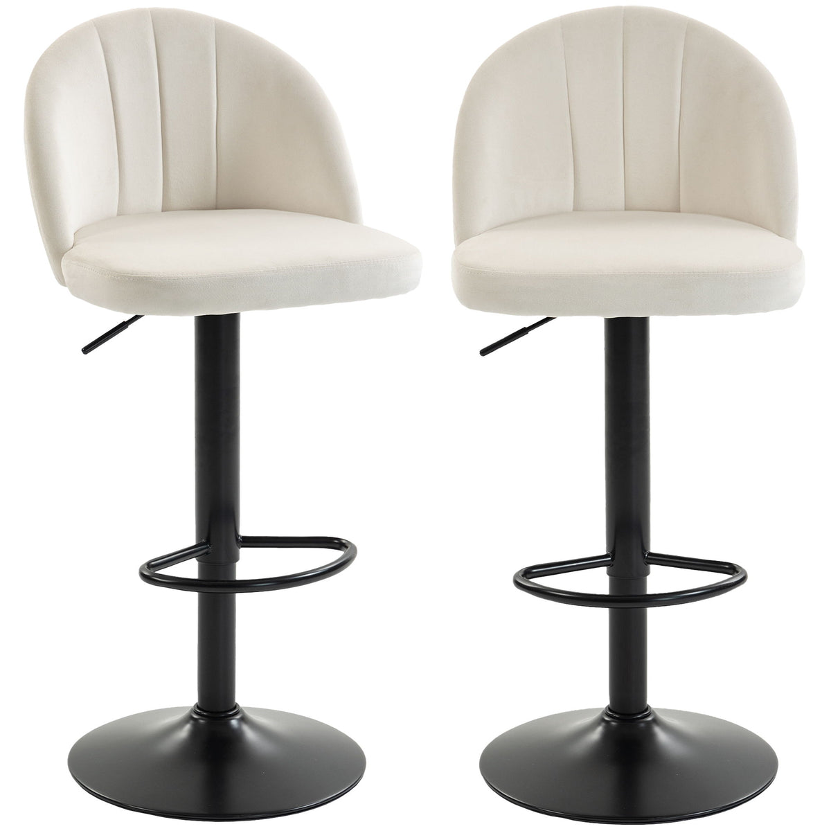 Bar Stools Set of 2, Swivel Counter Height Barstools with Footrest, Cream White
