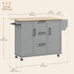 Rolling Kitchen Cart with Drop Leaf & 3 Drawers - Grey