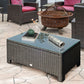 Rattan Coffee Table, Patio Side Table, Hand-woven Wicker Furniture with Tempered Glass Top Outdoor Garden Patio, Black