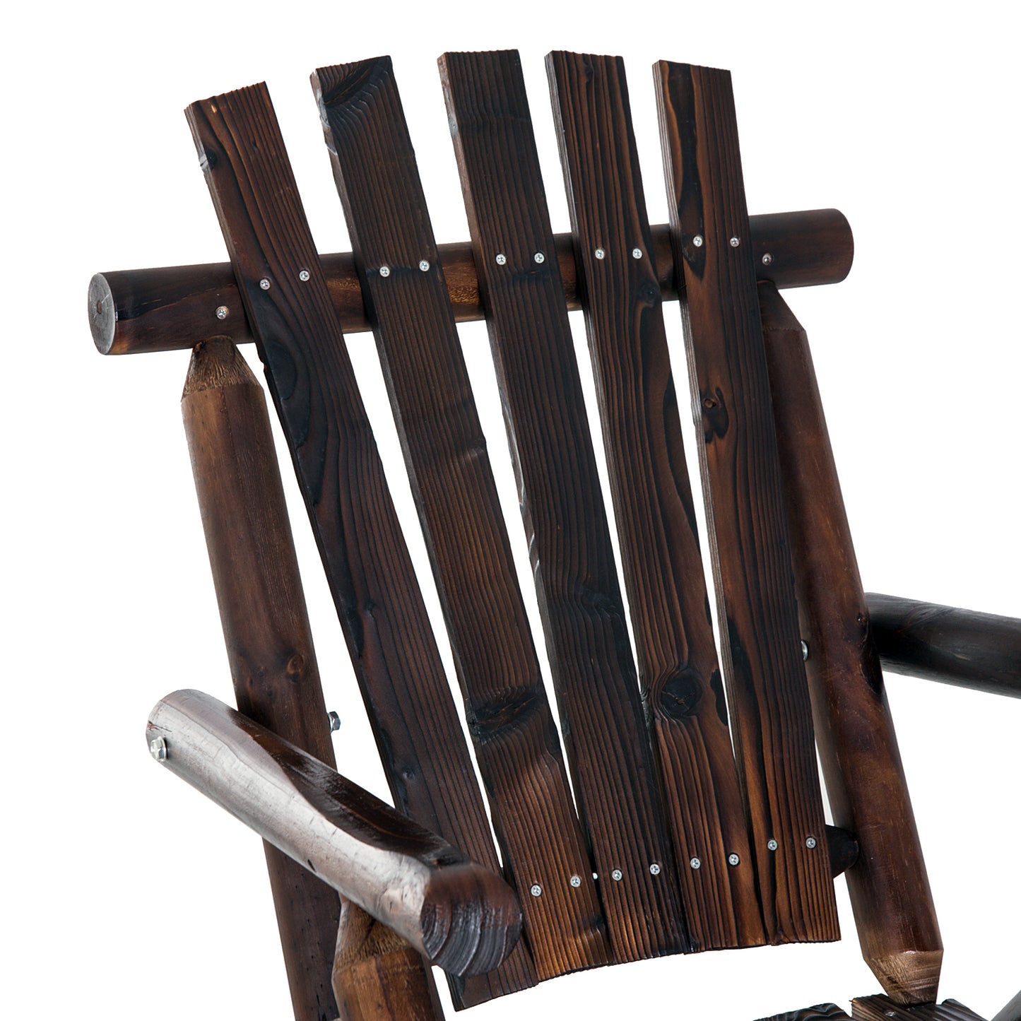 Outdoor Rocking Chair, Wooden Adirondack Outdoor Rocker with High Back, Slatted Seat, Oversized Rustic Patio Rocking Chair for Garden, Porch, Yard, Balcon, Dark Carbonized