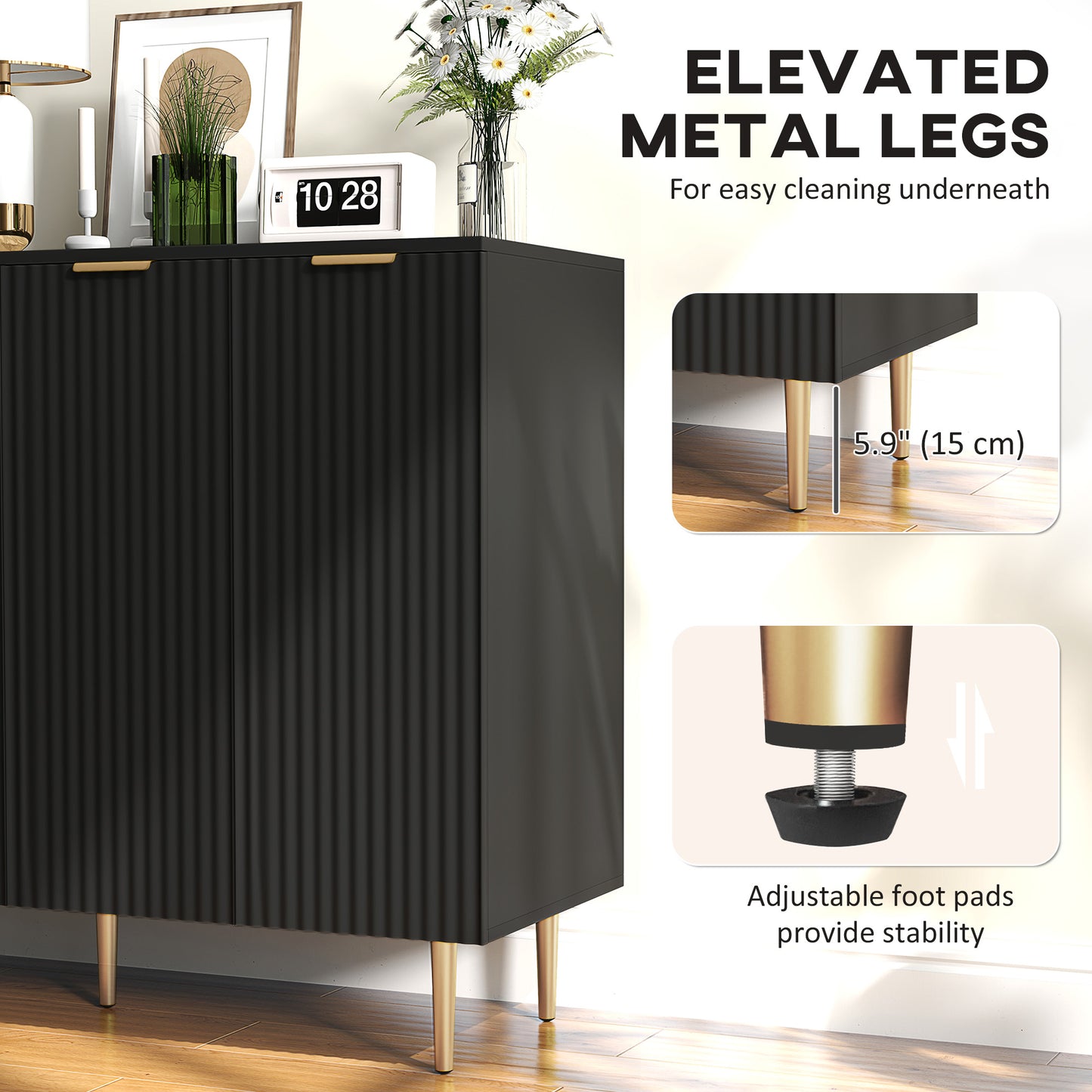 Modern Kitchen Storage Cabinet, Sideboard Buffet Cabinet with Adjustable Shelves for Hallway, Black