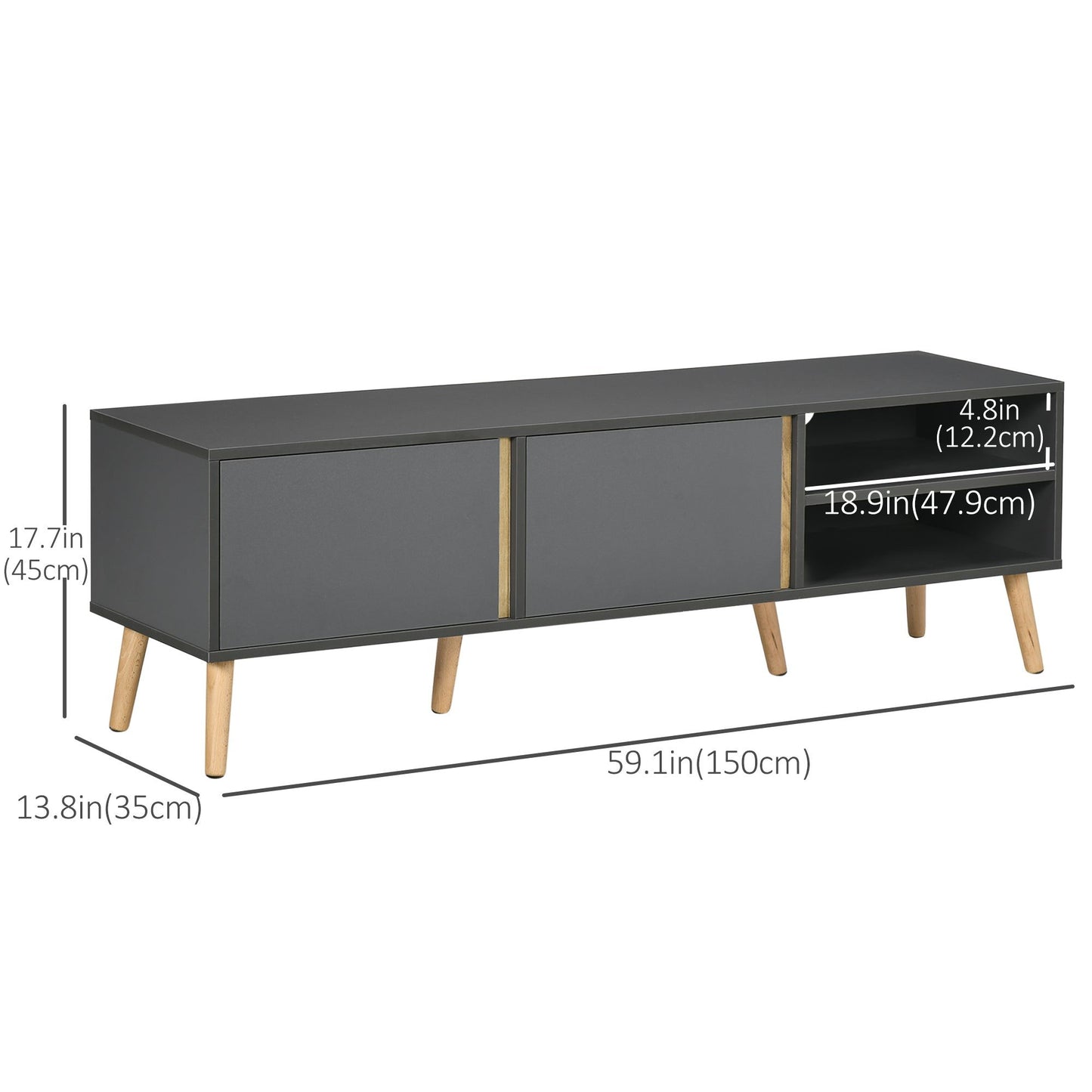 TV Stand for TVs up to 55" with Shelves - Dark Grey