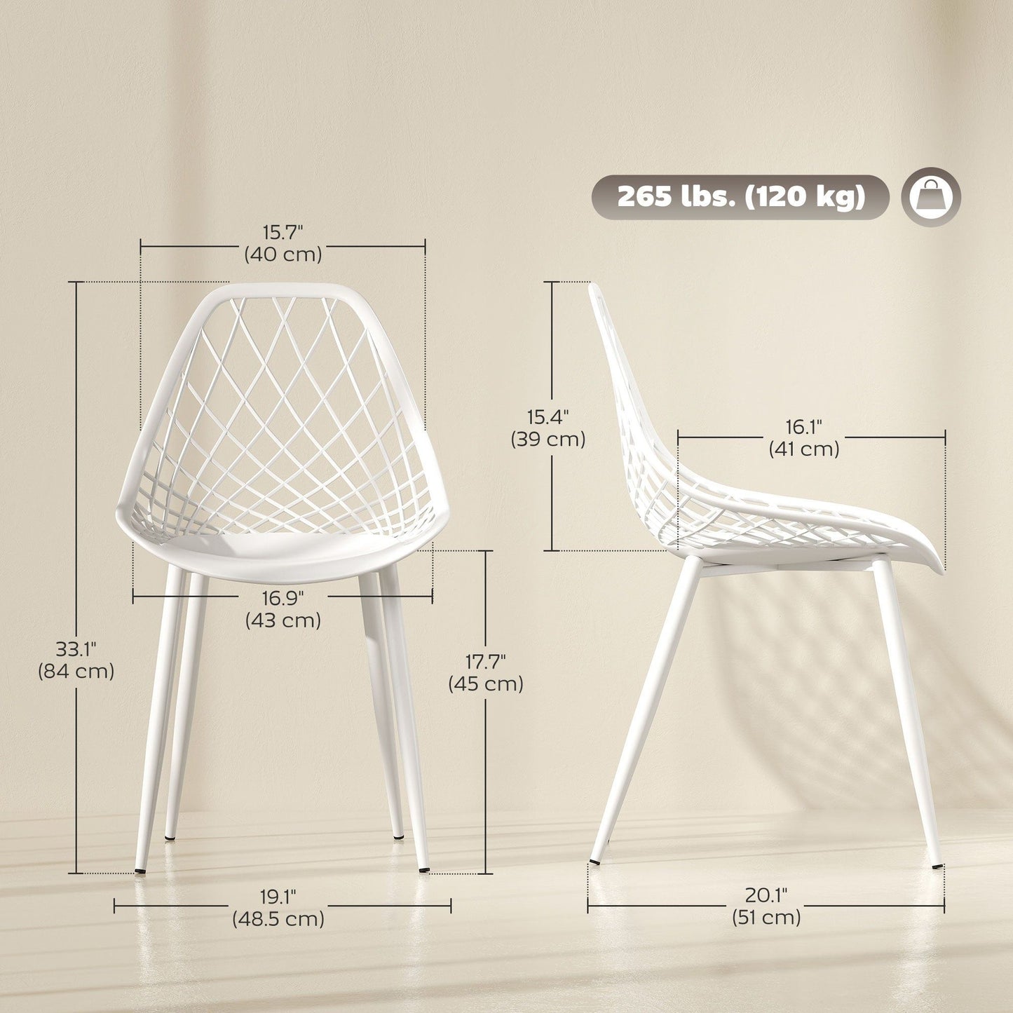 Set of 4 Modern Dining Chairs - White