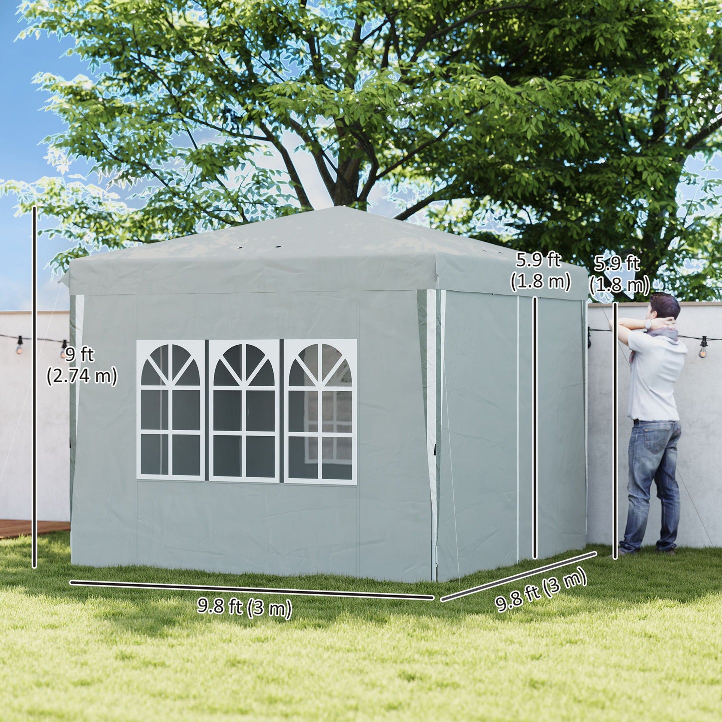 10' x 10' Pop-Up Canopy Tent with Sidewalls, Height-Adjustable, Carry Bag Included, for Outdoor, Garden, Patio, Light Grey