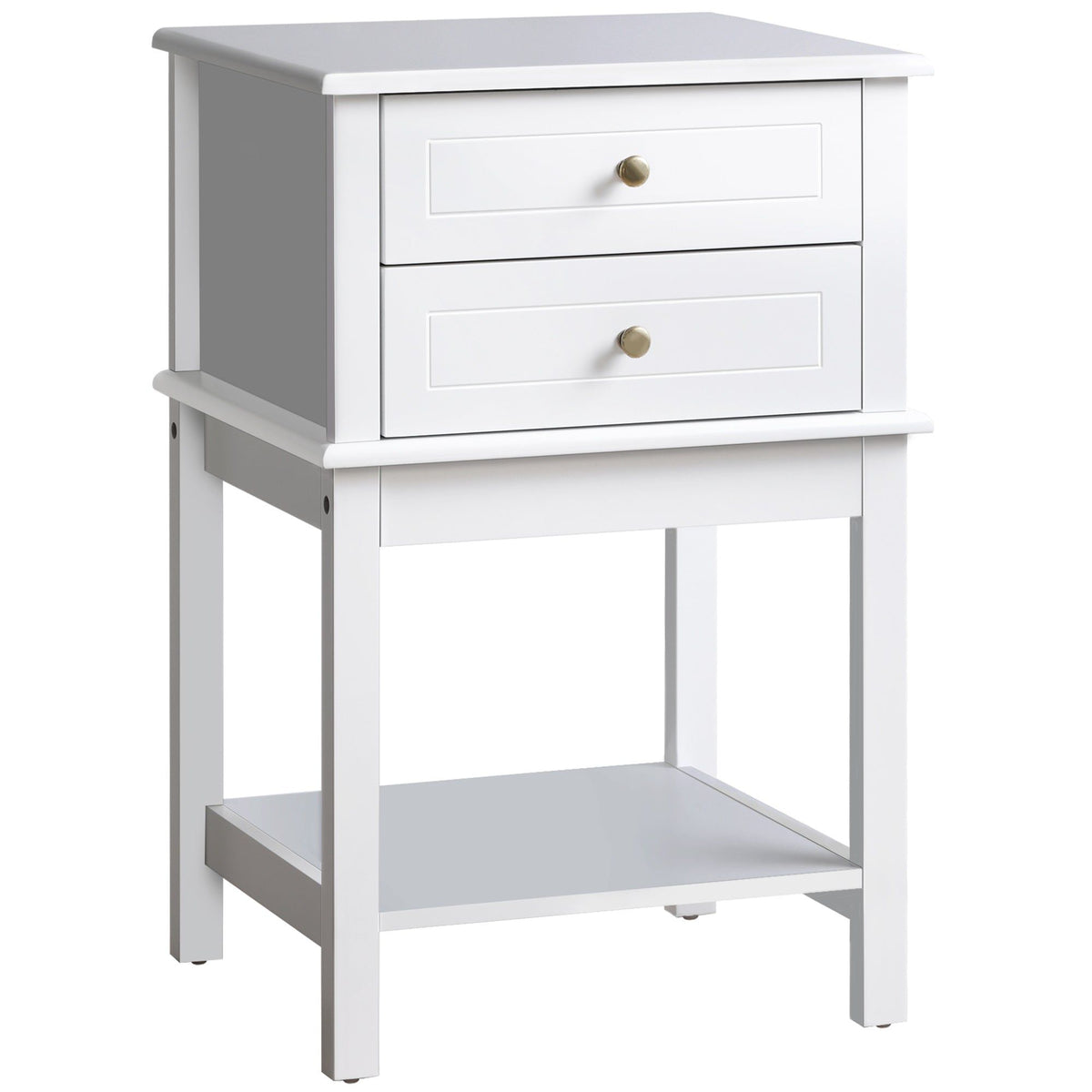 Sofa Side Table with Drawers and Shelf - White