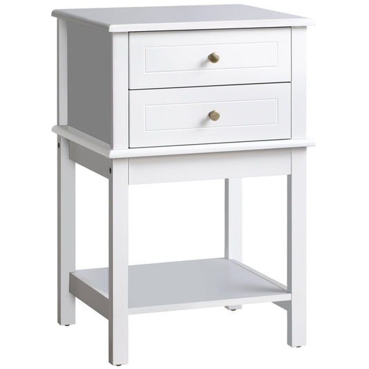 Sofa Side Table with Drawers and Shelf - White