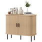 35.4" Sideboard Buffet Cabinet with Storage, Nordic Coffee Bar Cabinet with Slatted Tambour Doors and Metal Legs, Oak