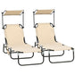 2 Piece Folding Outdoor Chaise Lounges, Pool, Sun, Tanning Chairs with Reclining Back, Sunshade for Beach, Patio, Tan