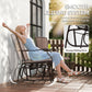 Double Patio Glider Chair with Glass Top Center Table, Outdoor Glider Loveseat with High Back, All Weather Breathable Mesh Fabric for Garden, Backyard, Deck, Brown