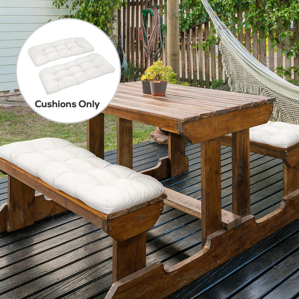 Set of 2 Patio Bench Replacement Cushions, 2 Seater Outdoor Loveseat Cushion Seat Pad, 43" x 19" x 3", Cream White