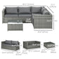3 Pieces Rattan Wicker Outdoor Conversation Furniture Set w/ Loveseats Coffee Table Cushions for Garden, Patio, Grey