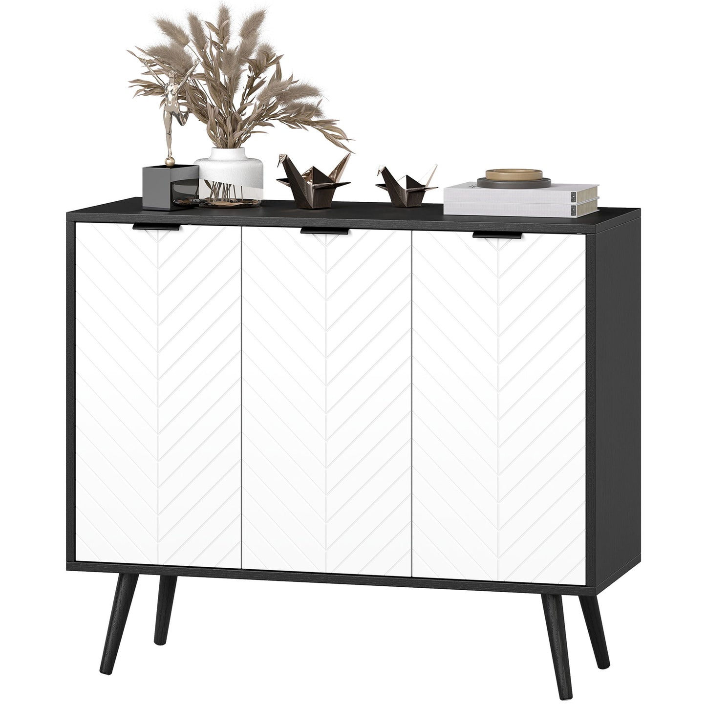 Modern Sideboard and Buffet, Dining Room Cabinet with Adjustable Shelves and 3 Doors, Black