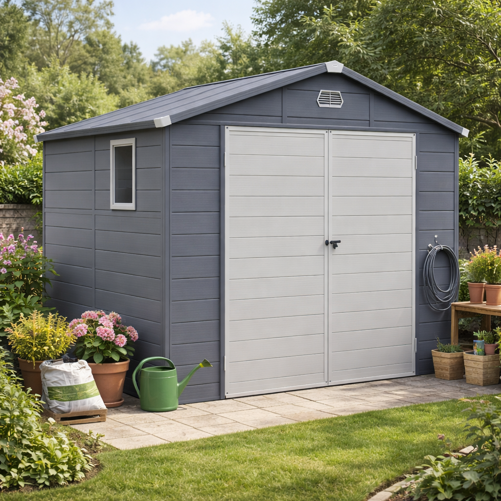 8' x 6' Plastic Garden Storage Shed with Latch Door