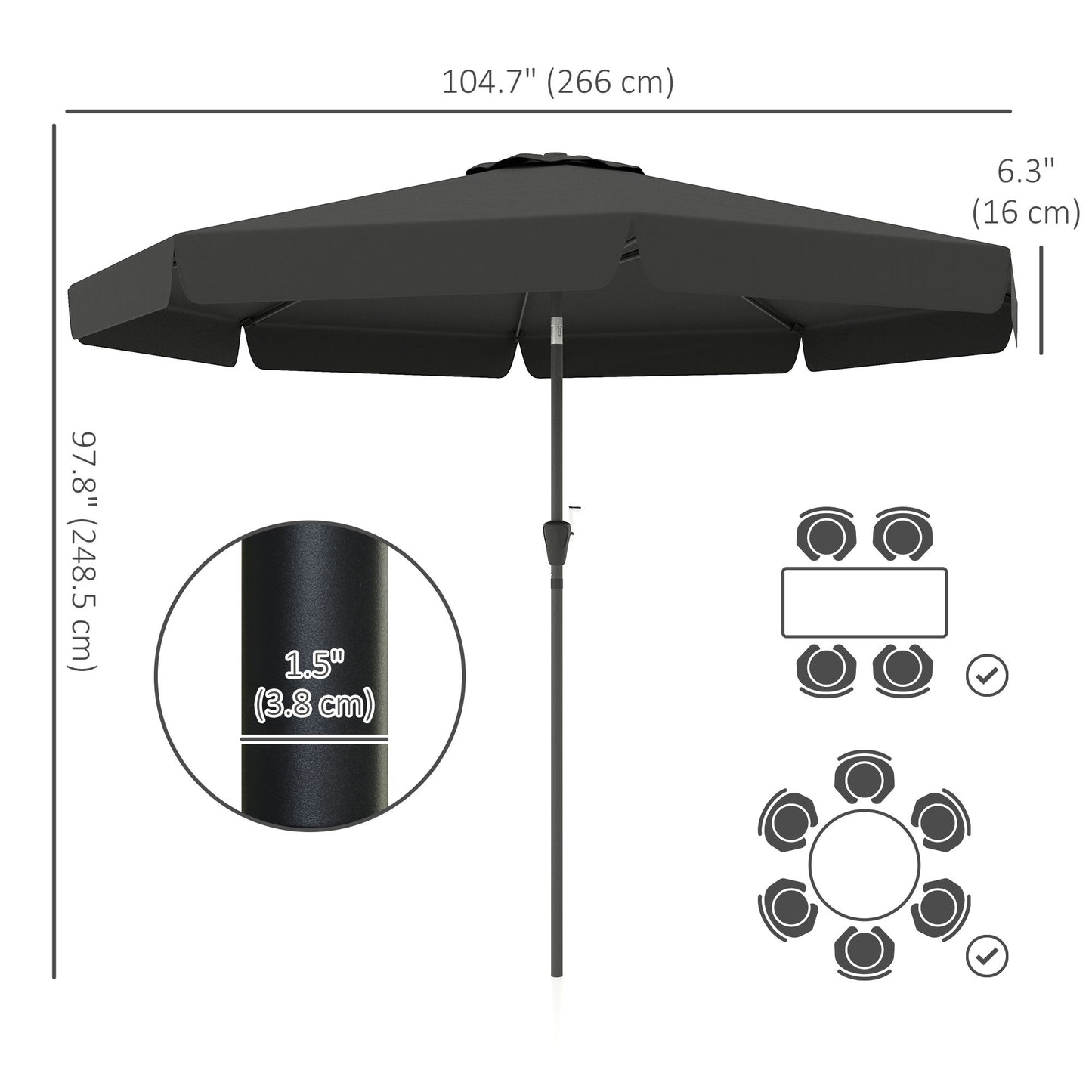 8.5 ft Outdoor Market Table Umbrella, Round Patio Umbrella with Tilt and Crank for Garden, Backyard, Deck, Black