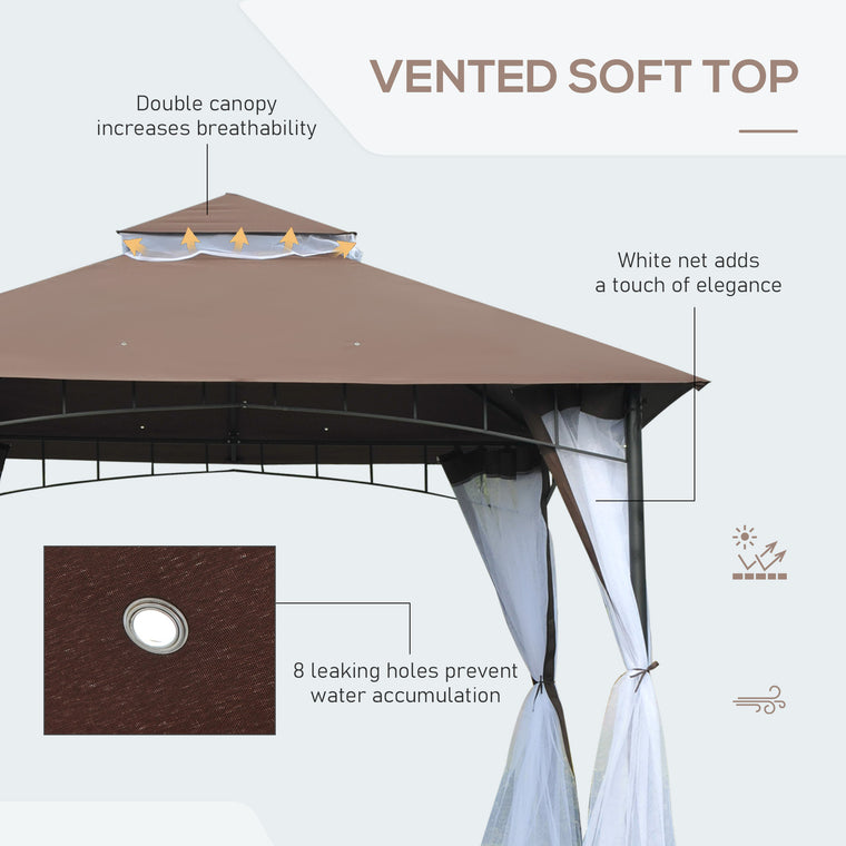 10' x 10' Coffee Double-Tier Gazebo with Metal Frame