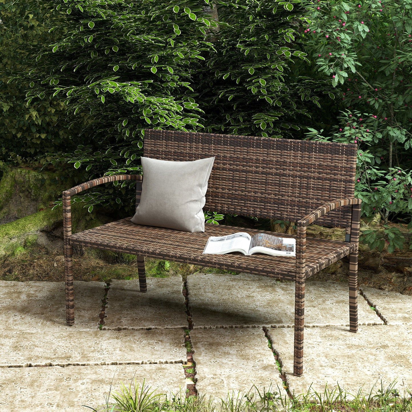 Rattan Wicker Loveseat Garden Furniture Leisure Chair with Armrests Brown
