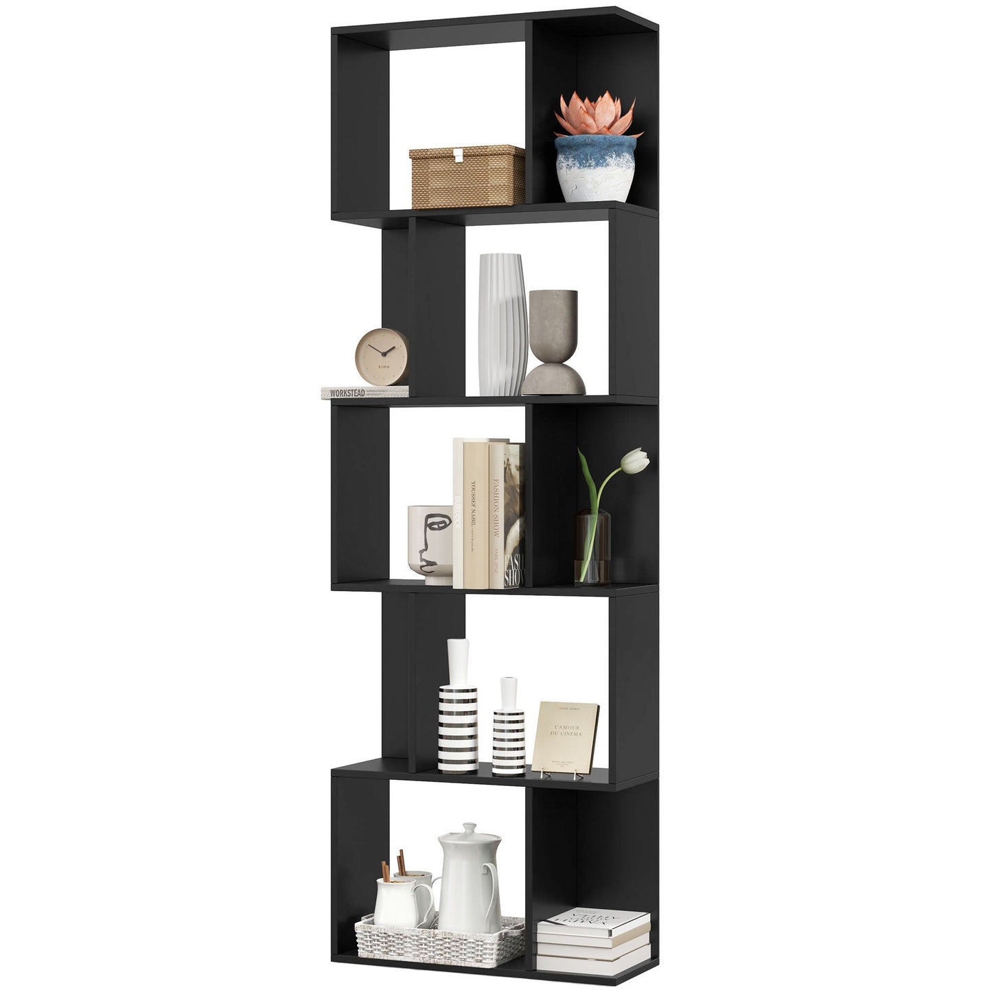 5-Tier S-Shaped Geometric Bookshelf - Black