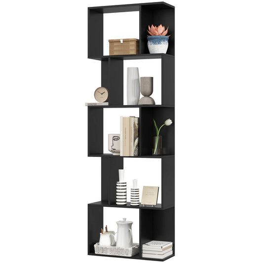 5-Tier S-Shaped Geometric Bookshelf - Black