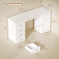 Computer Desk with Adjustable Shelf and Drawers - White Wood Grain