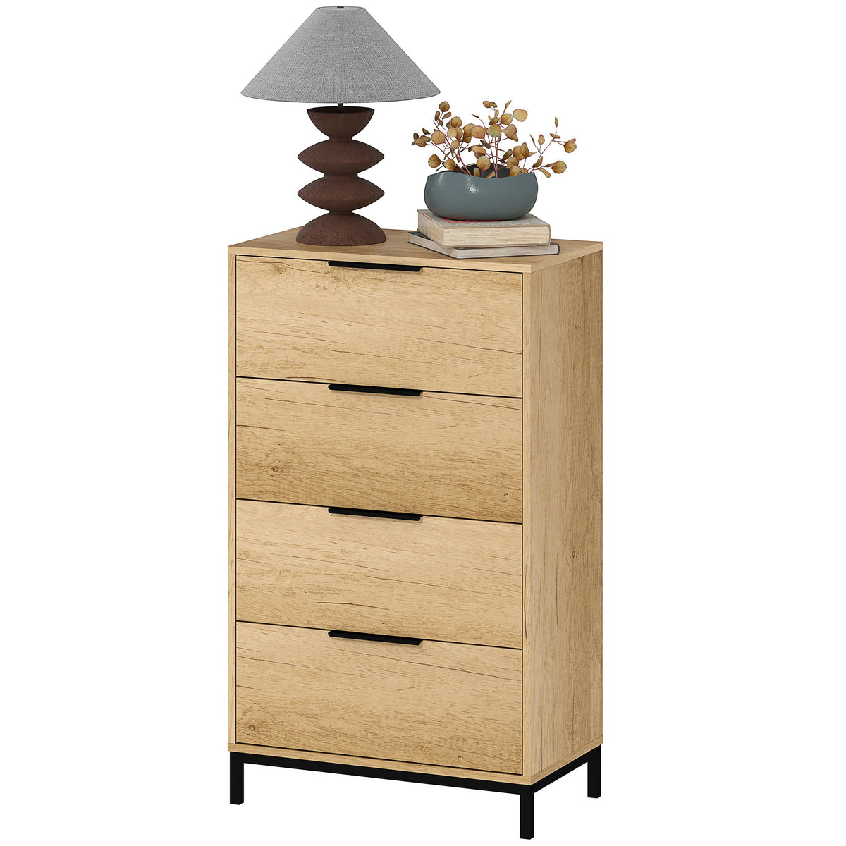 Dresser for Bedroom, 4 Drawer Dresser Tower, Chest of Drawers for Hallway, Entryway, Closet, Natural