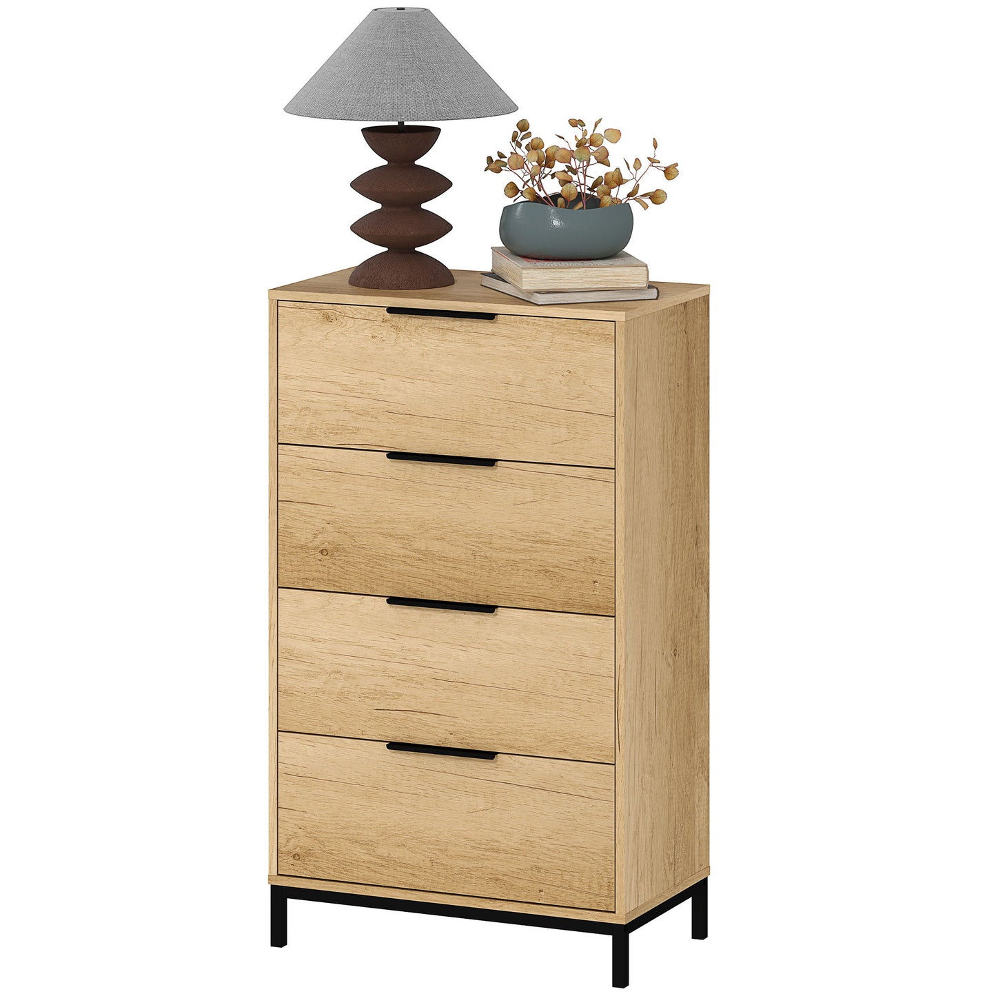 Dresser for Bedroom, 4 Drawer Dresser Tower, Chest of Drawers for Hallway, Entryway, Closet, Natural