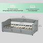 Upholstered Twin Size Trundle Bed, Velvet Twin to King Day Bed with Pop Up Trundle, Headboard and 2 Pockets, Light Grey