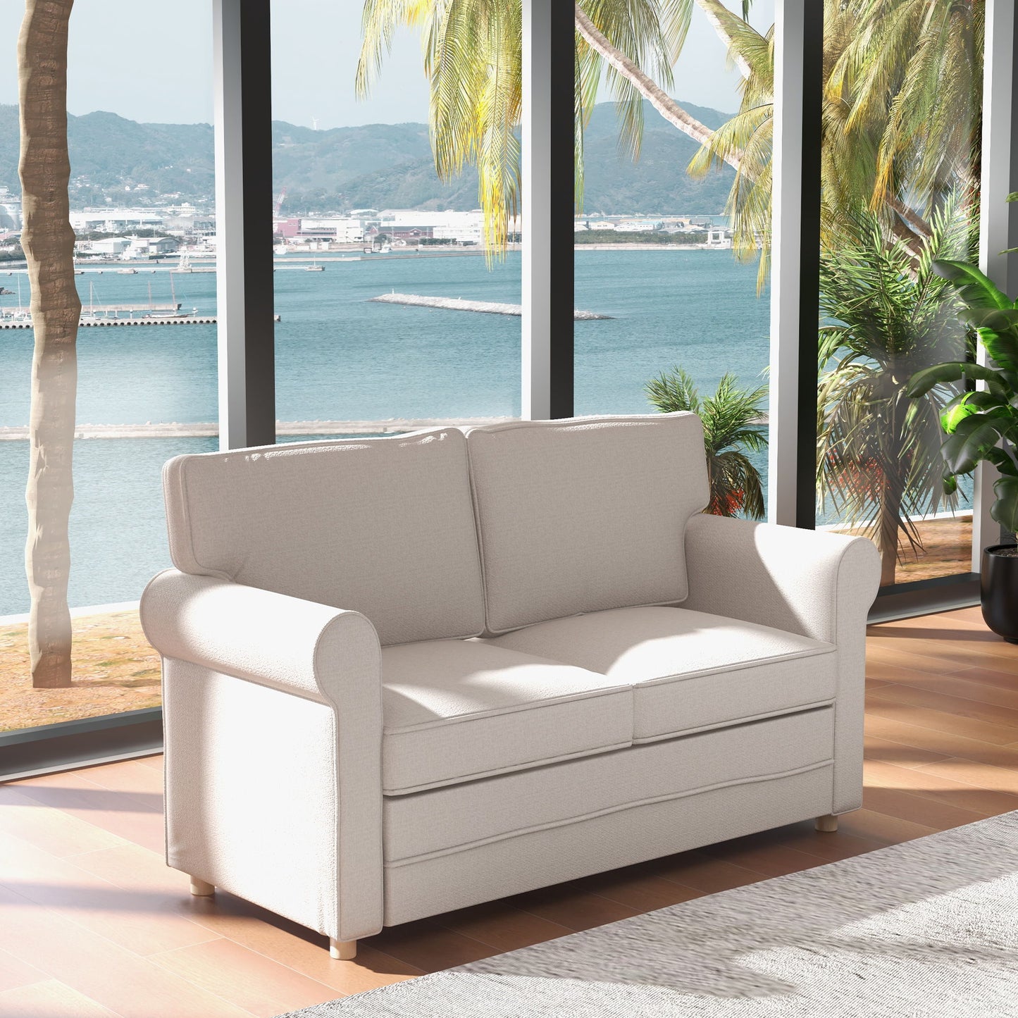 59" Loveseat Sofa for Bedroom, Modern Love Seats Furniture, Upholstered 2 Seater Couch with Solid Steel Frame and Beech Wood Legs for Living Room, Light Grey