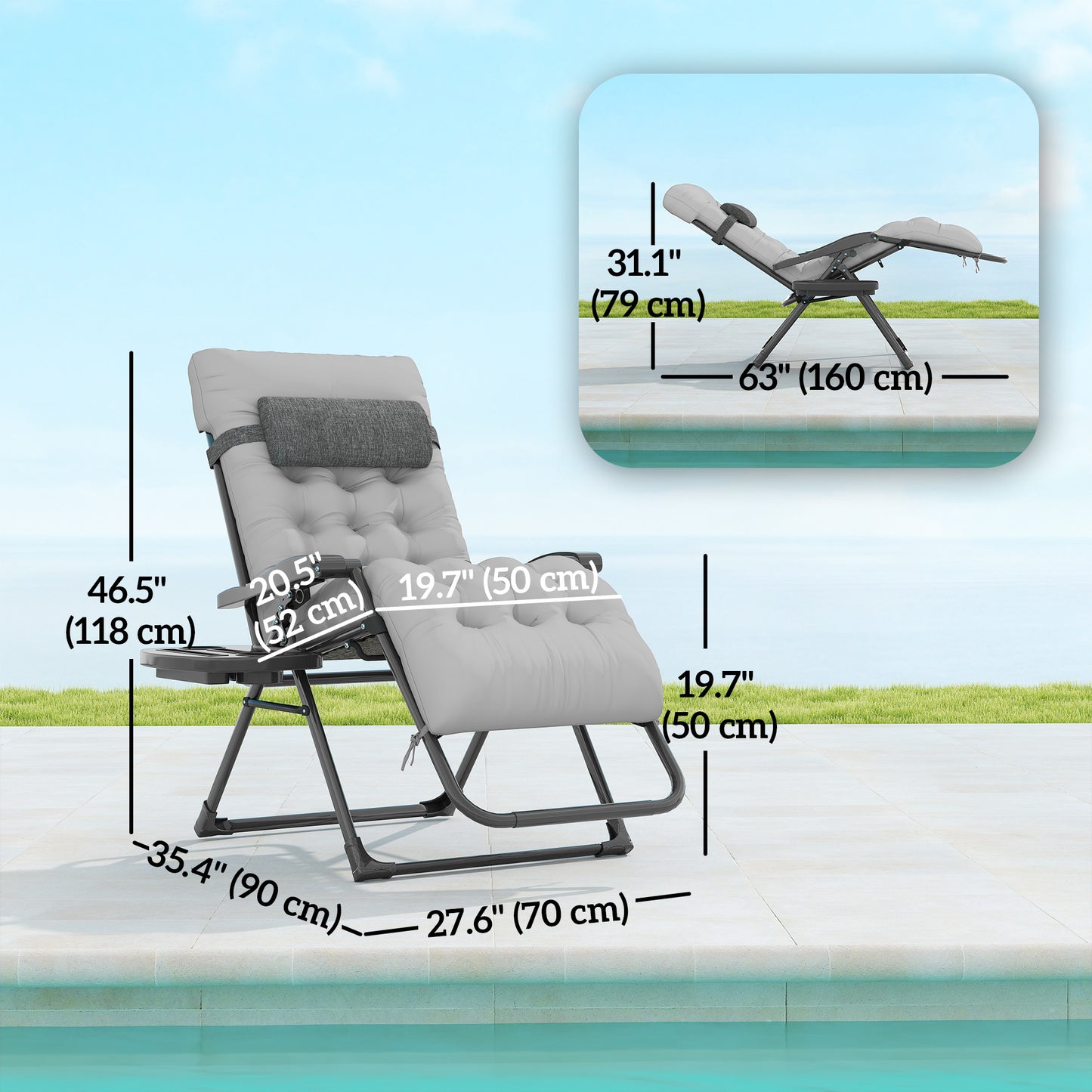 Padded Zero Gravity Chair, Folding Recliner Chair, Patio Lounger with Cup Holder, Adjustable Backrest, Removable Cushion for Outdoor, Deck, Poolside, Red