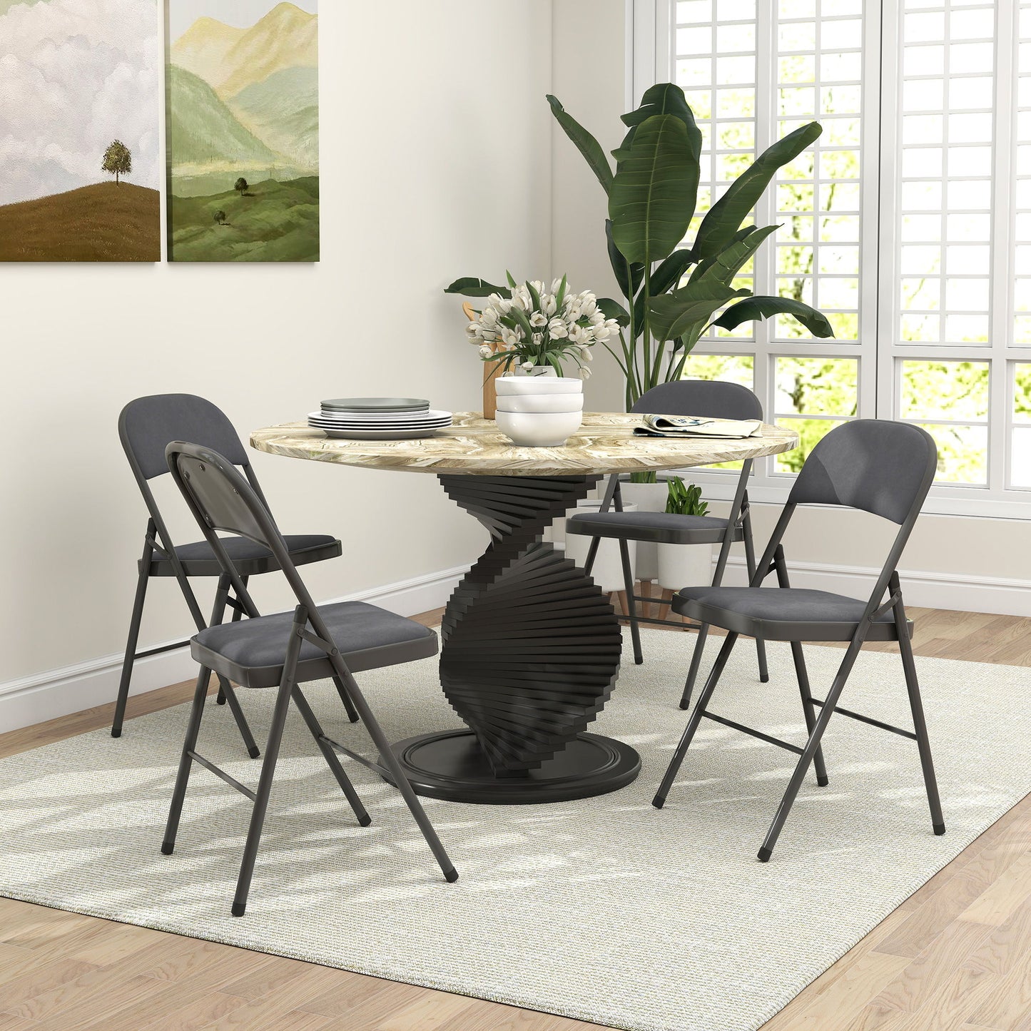 4 Pack Folding Chairs with Padded Seats, Velvet Portable Party Chairs with Steel Frame, Dark Grey