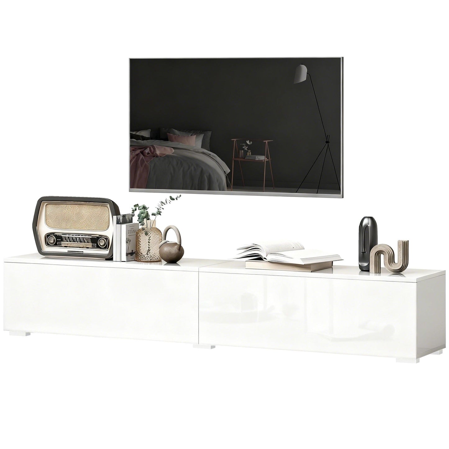70.9" Floating TV Stand with 2 Flip Doors - High Gloss White