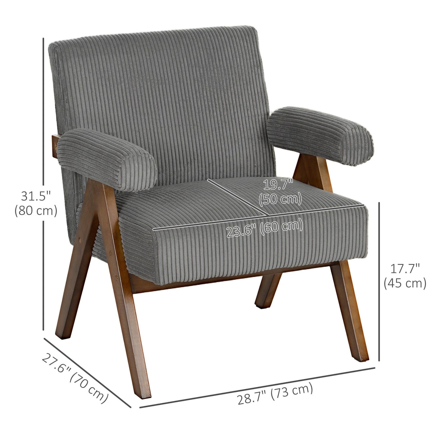 Corduroy Accent Chair with Padded Armrests - Dark Grey