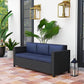 Deluxe 3 Seat Rattan Wicker Sofa Garden Outdoor Patio Furniture with Cushion, Navy Blue