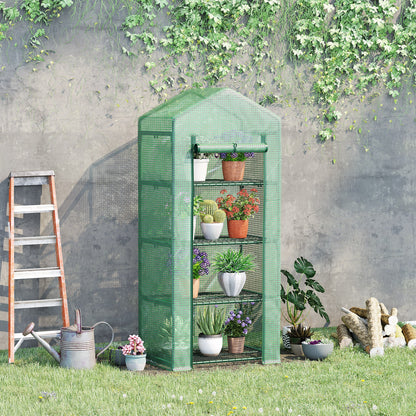Dark Green Portable Steel-Frame Greenhouse with 4-Tier Shelves