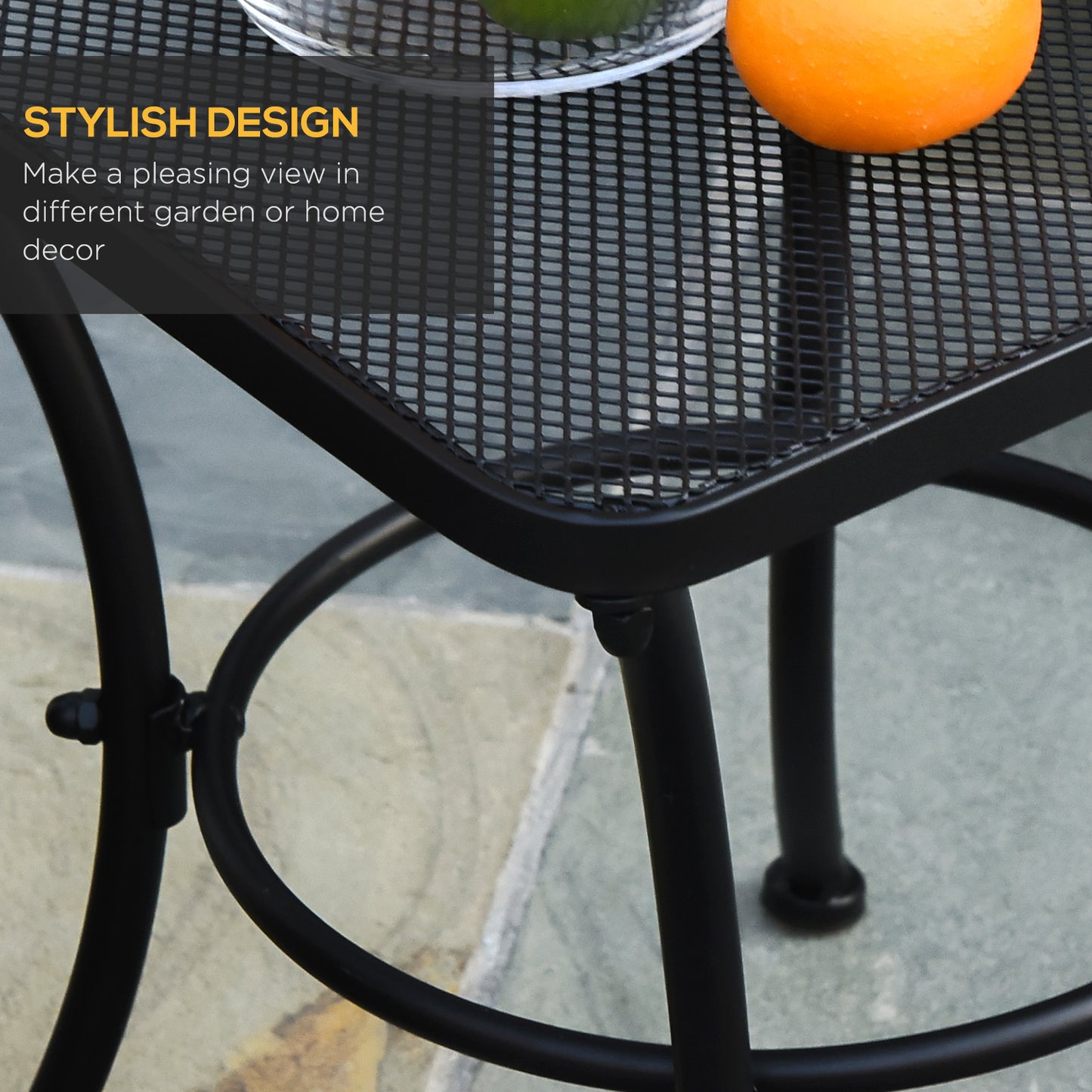 Square Outdoor Side Table, Metal Outdoor Patio Table, Garden Coffee Side Bistro Tables with Mesh Grid Top for Balcony, Porch, Backyard, 17.7" x 17.7" x 19.7", Black