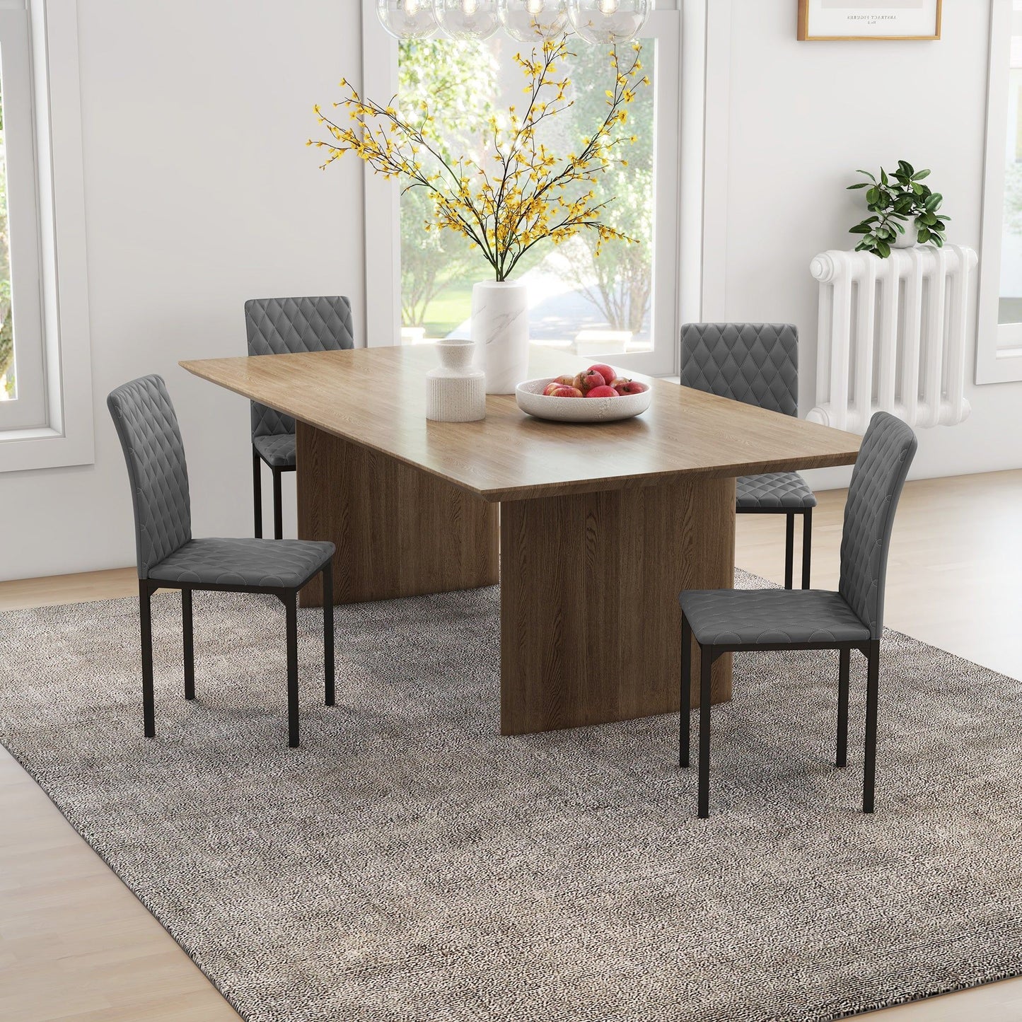 Tufted High-Back Dining Chairs Set of 4 - Grey