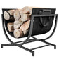 Firewood Rack Outdoor, Foldable 17 Inch Fireplace Log Holder for Indoor, with Removable Log Carrier, Black