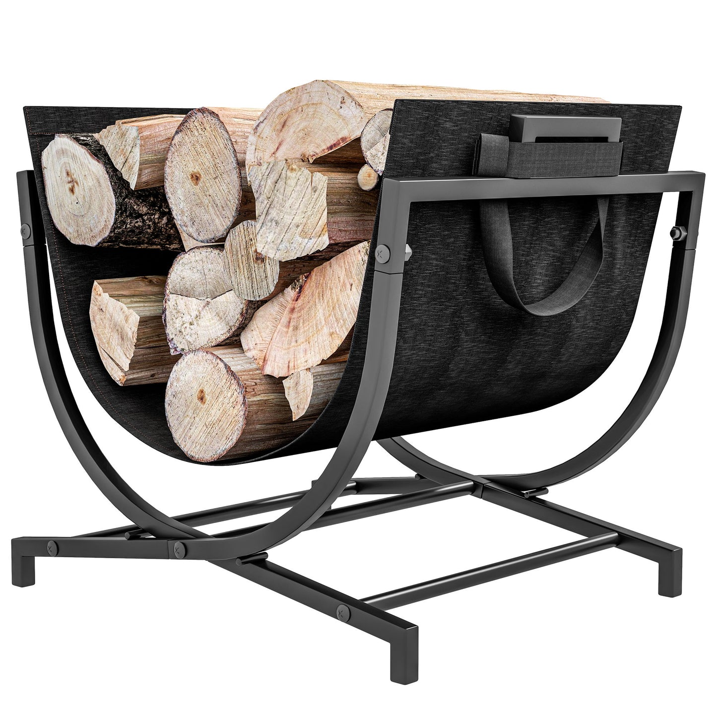 Firewood Rack Outdoor, Foldable 17 Inch Fireplace Log Holder for Indoor, with Removable Log Carrier, Black