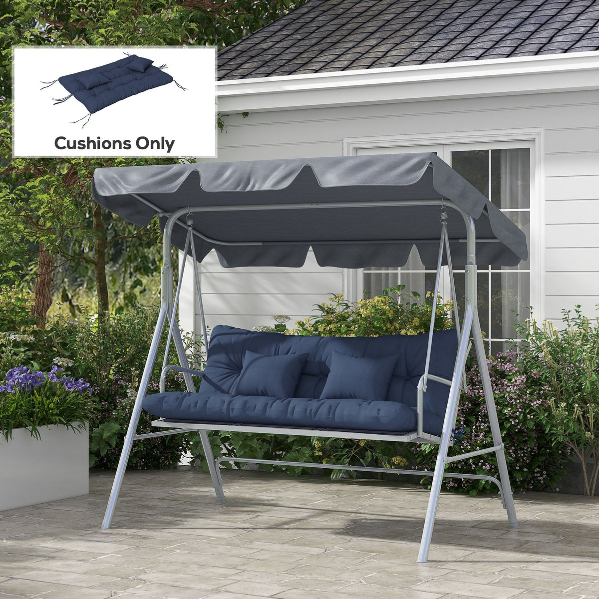 4-Piece Back and Seat Cushion Pillows Replacement and Pillows, Patio Chair Cushions Set with Ties, Navy Blue