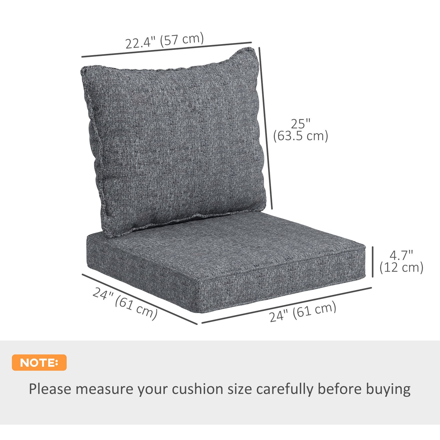 4-Piece Seat Cushion Pillows Replacement, Patio Chair Cushions Set with Back for Indoor Outdoor, Grey