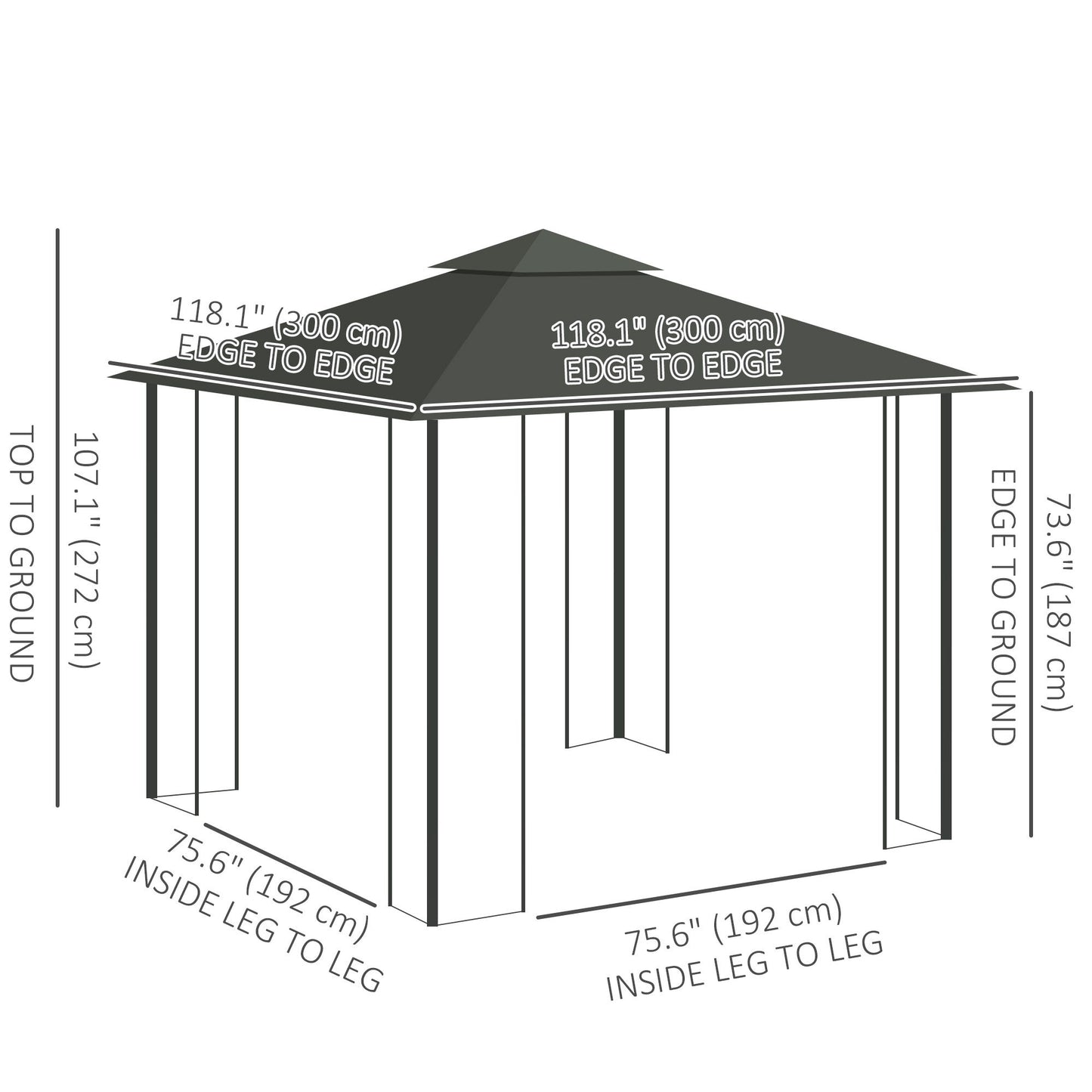 10'x10' Soft-top Steel Patio Gazebo Outdoor Sun Shelter with 2-Tier Polyester Roof, Curtain Sidewalls, Light Grey