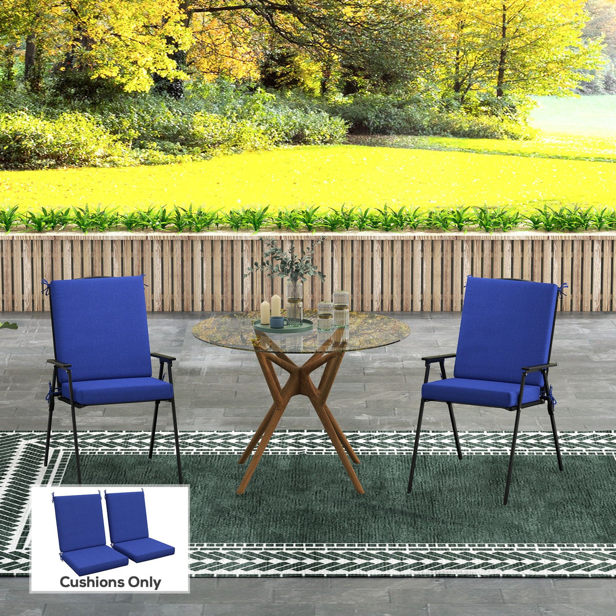 Outdoor Cushions Set of 2 for Dining Chairs, Outdoor Seat Cushions with Back, Fade-Resistant Yarn-Dyed Polyester, Navy