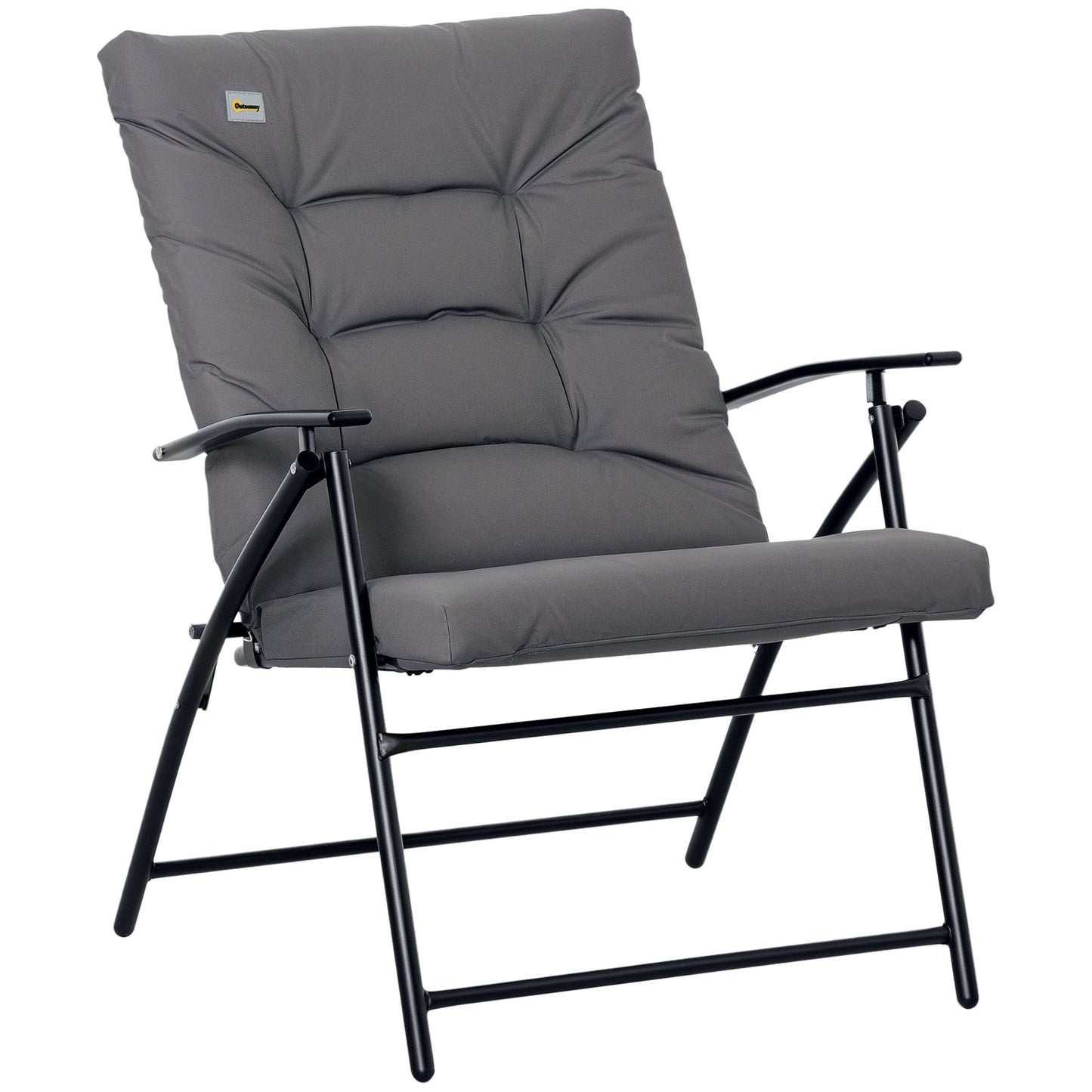 Foldable Lounge Chair, Fabric Upholstered Recliner, Outdoor Lounger with Armrest, Metal Frame for Backyard, Grey