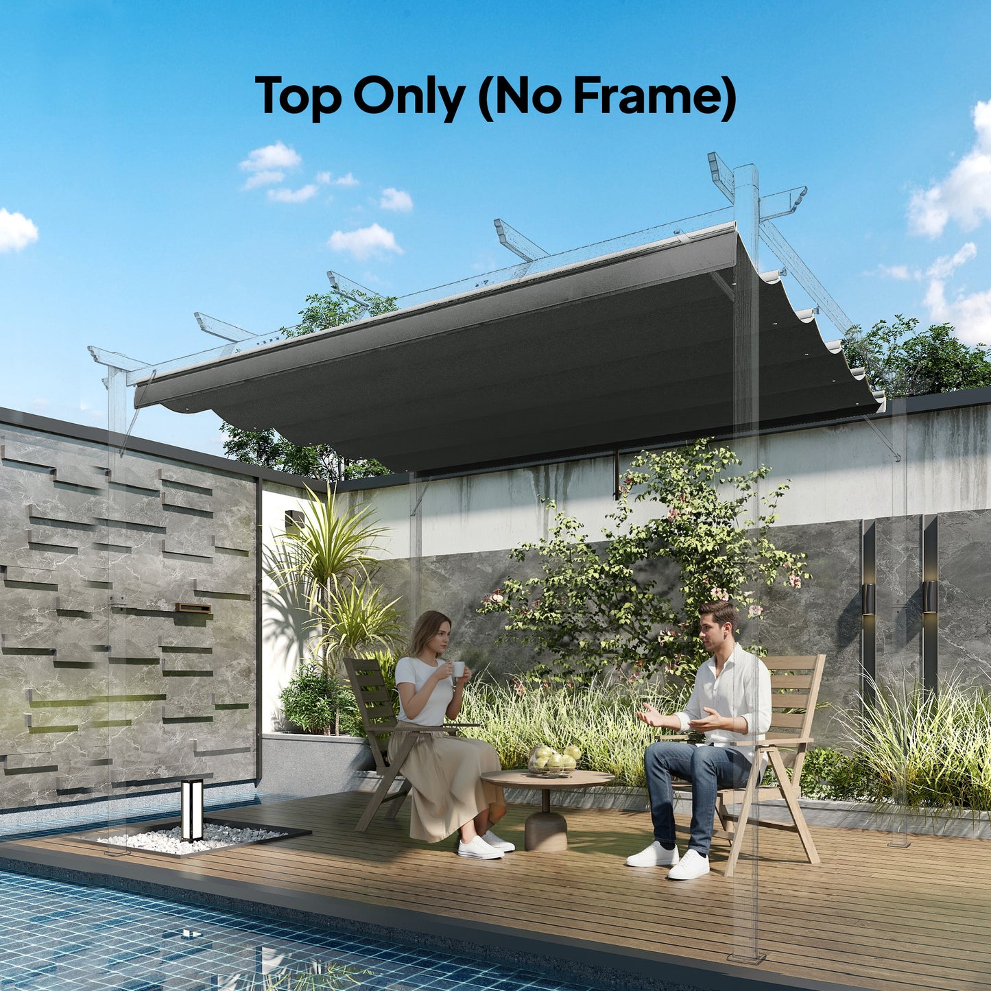 8.2' x 8.4' Retractable Pergola Canopy Replacement for 10' x 10' Frame, Cover Replacement (Cover Top Only), Dark Grey