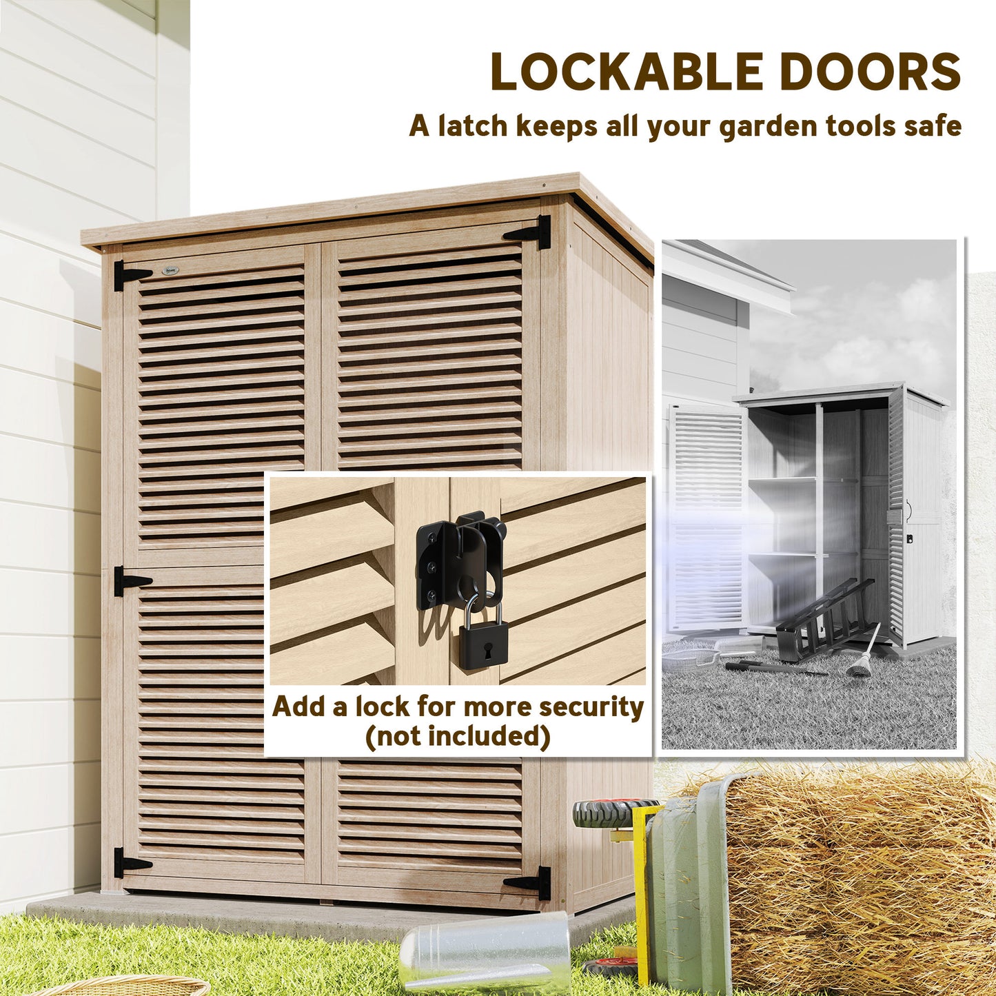 Wooden Garden Shed, Outdoor Storage Shed with Waterproof Asphalt Roof, Shelves, Natural