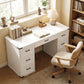 55" Executive Computer Desk with 7 Drawers - White Wood Grain