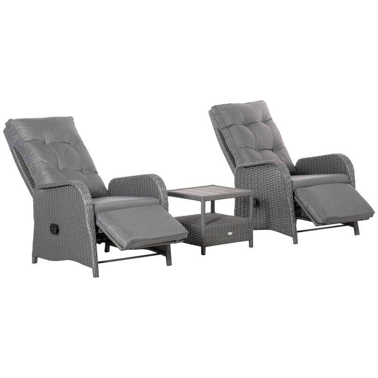 3-Piece PE Rattan Bistro Set with Reclining Chairs