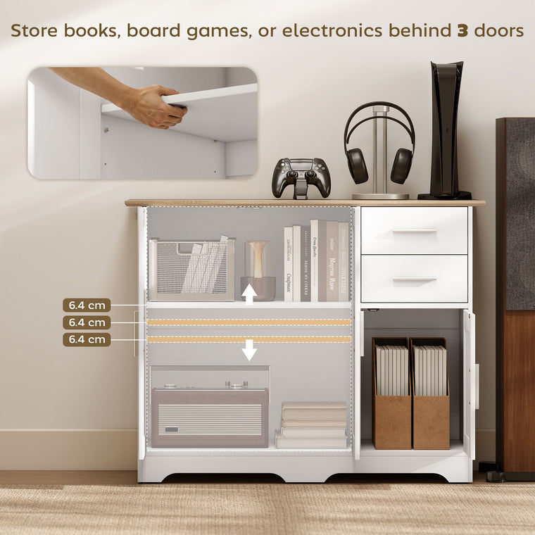 40" Sideboard Buffet Cabinet with 2 Drawers and 3 Doors - White