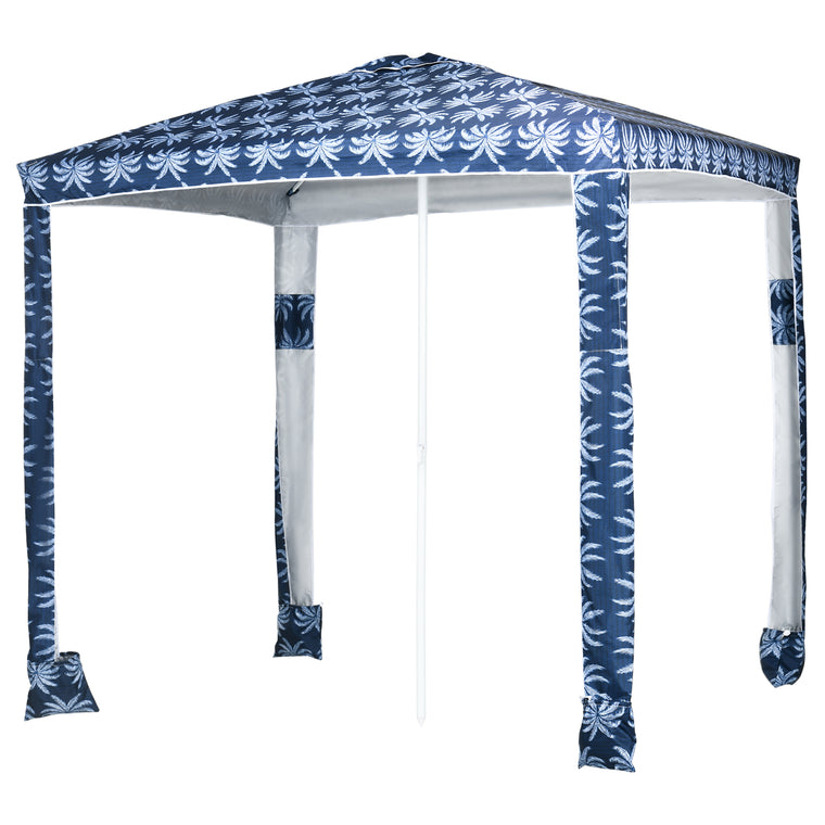 6.5' Dark Blue Beach Umbrella with Sandbags & Carry Bag