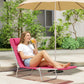 Folding Lounge Chair, Portable Tanning Chair with Adjustable Backrest, Pillow for Beach Poolside Patio, Pink