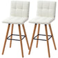Modern Bar Stools Set of 2, 38" Upholstered Kitchen Island Stool with Solid Wood Legs, White
